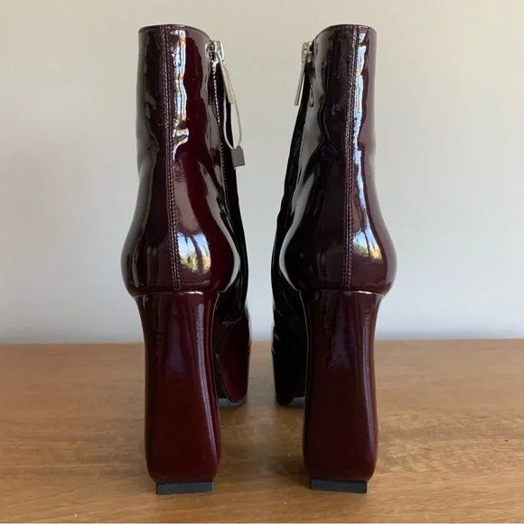 NWT!! Sergio Rossi Burgundy Platform Patent Leather Boots SZ 37 - Picture 5 of 8